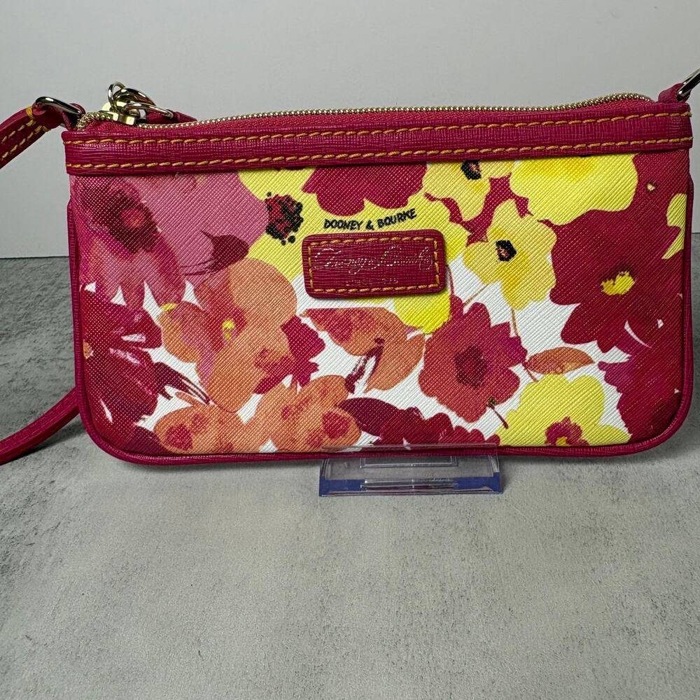Dooney & Bourke Somerset Watercolor Wristlet Pink Yellow Floral Y2K Era